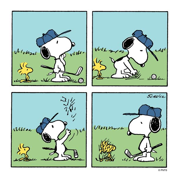 Snoopy e Woodstock a jogar golfe